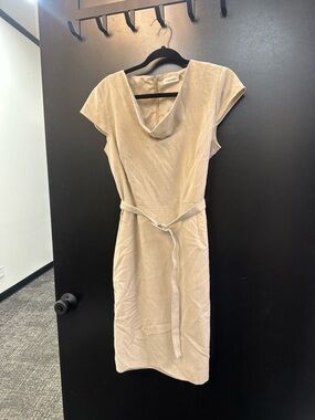 Calvin Klein Beige Cowl-Neck Belted Midi Dress
